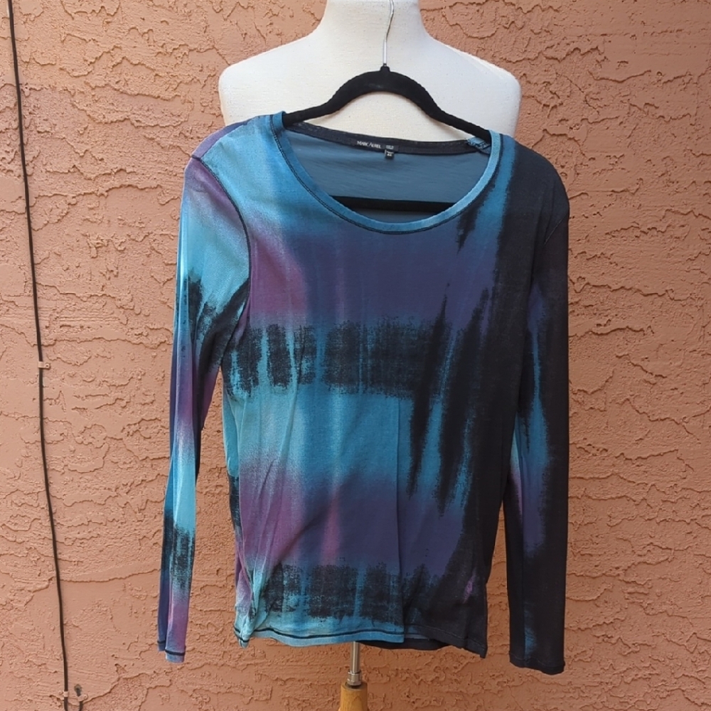 Abstract Brushstroke Marc Aurel  Long Sleeve Top in Teal & Purple